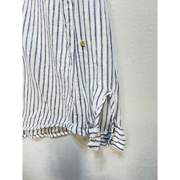 Tahari Womens Stripe Linen Button-Up Shirt Size M Blue White Casual Workwear - Picture 6 of 13